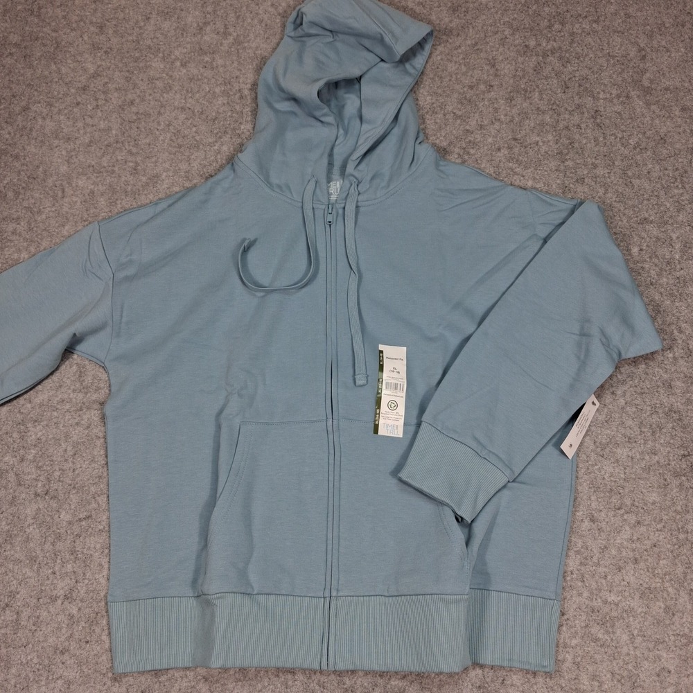 Time and Tru Fleece Hoodie Womens XL Blue Full Zip Relaxed Fit Jacket NWT
